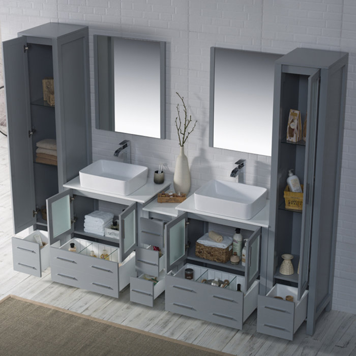 Orren Ellis Mance 102" Double Bathroom Vanity Set with Mirror & Linen